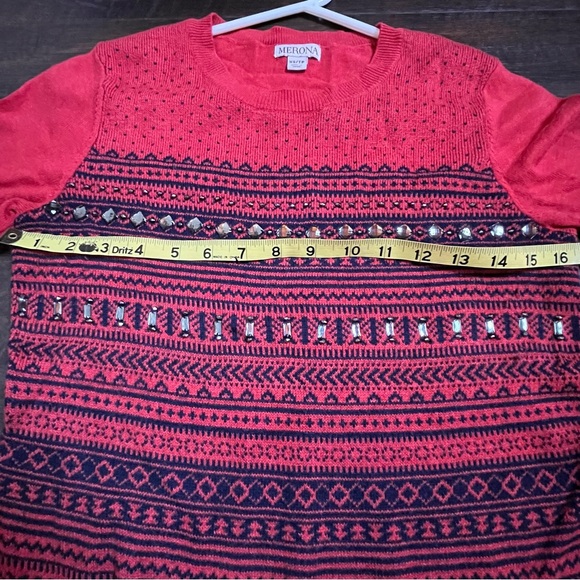 Closet clean out. Sweater. Red scoop neck black jewels. Pink knit high neck. - Picture 5 of 14